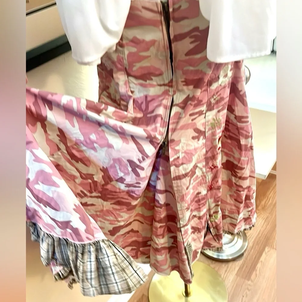 Y2K Pink Camo Patchwork Skirt Boho Reworked Indie Festival Statement Size Small - Picture 4 of 9